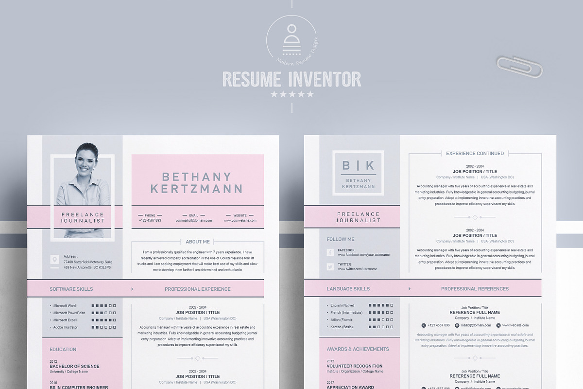 Cool & Creative CV / Resume Design, a Resume Template by ResumeInventor (Photo 2 of 6)