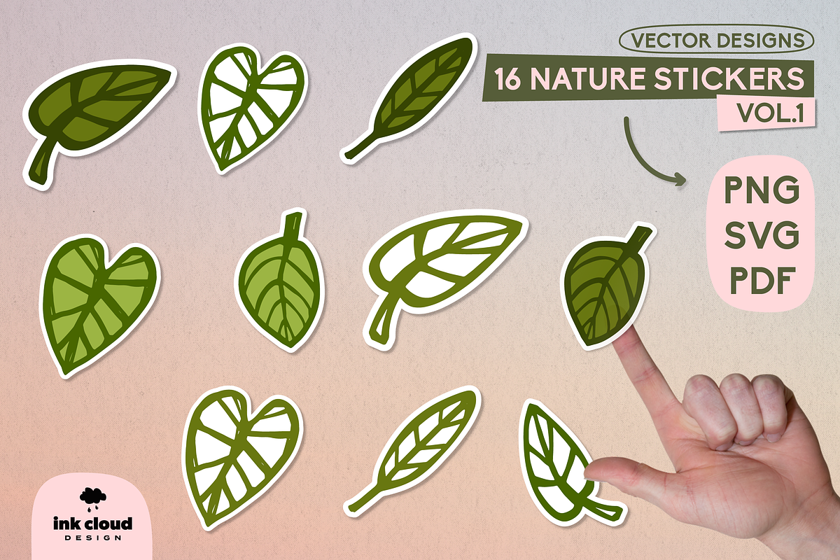 Monstera Nature Sticker Bundle SVG, a Work Illustration by InkCloudDesign (Photo 1 of 5)