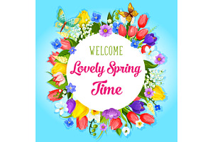 Vector Spring Time Flowers Greeting Poster