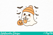 Halloween png, Cute Ghost png, an Illustration by Watercolor design (Thumbnail 1 of 3)