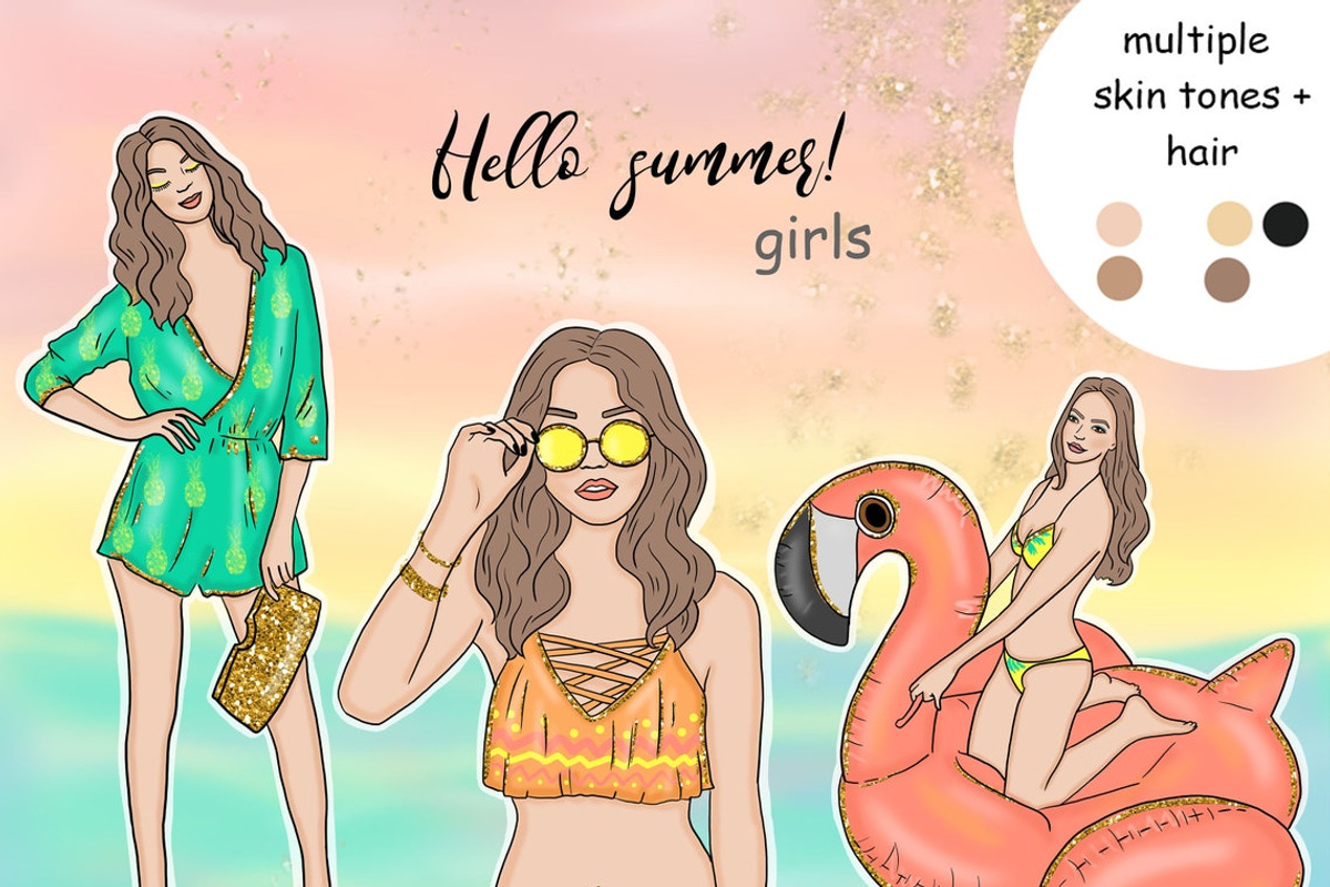 Hello Summer Girls Clipart, a Person Illustration by GlamArtZhanna (Photo 1 of 4)
