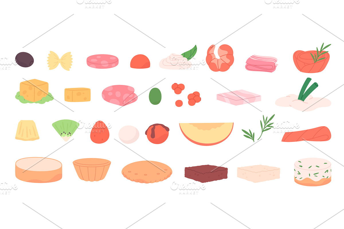 Ingredients for canape and mini food, a Food Illustration by LadadikArt
