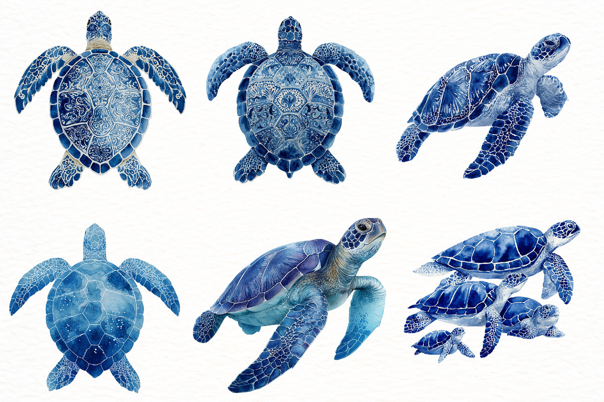 watercolor sea turtle clipart, an Illustration by Designworld (Photo 3 of 8)