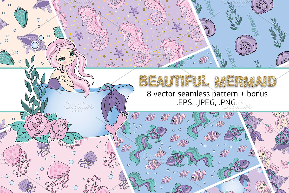 BEAUTY MERMAID, a Pattern Graphic by FARAWAYKINGDOM (Photo 1 of 4)