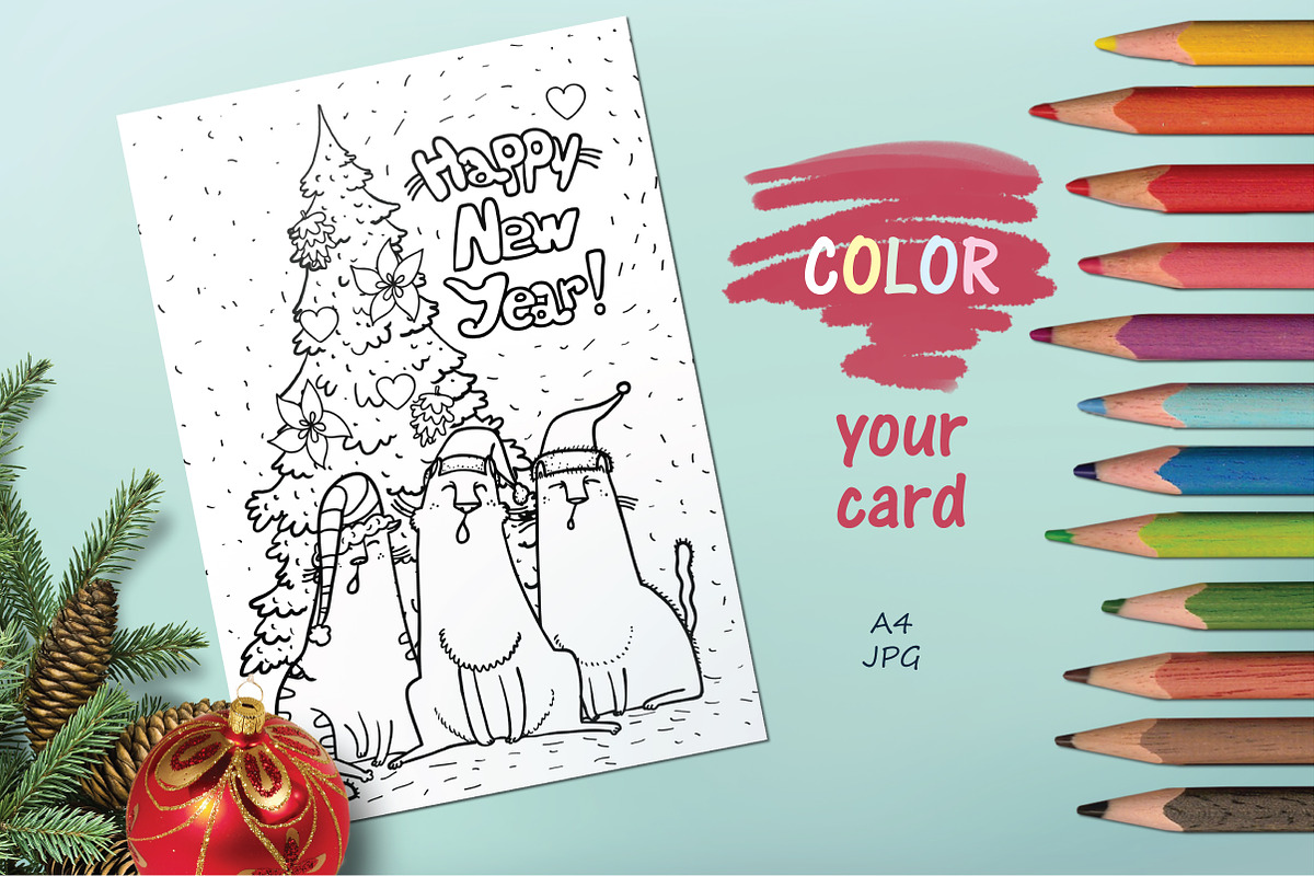 Xmas Cats: clip-art, patterns, cards, an Illustration by Zooza Art (Photo 10 of 11)
