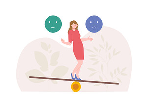 Woman balancing on thin desk. Mood, a Person Illustration by LadadikArt
