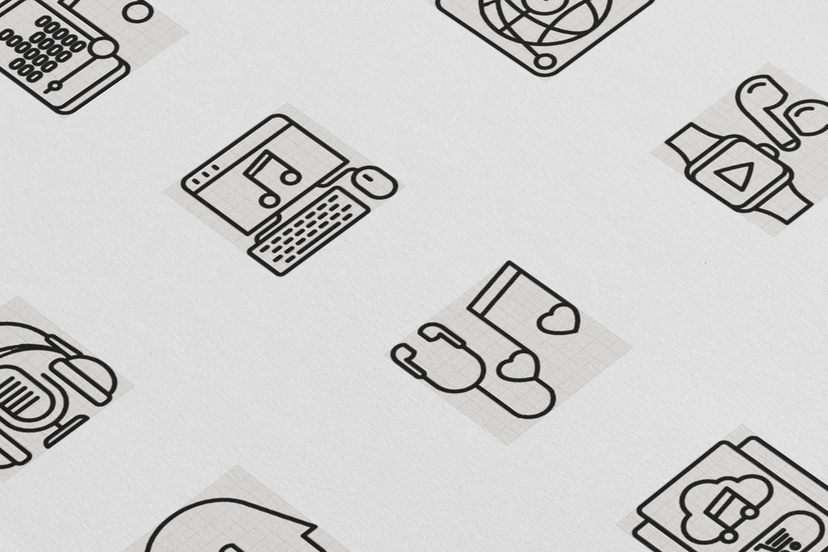 Online Music | 16 Thin Line Icons, an Outline Icon by Alex Blogoodf (Photo 8 of 11)