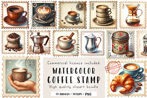 Coffee Old Postage Stamp Clipart, an Illustration by CreationArt