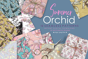 Summer Orchids Seamless Patterns