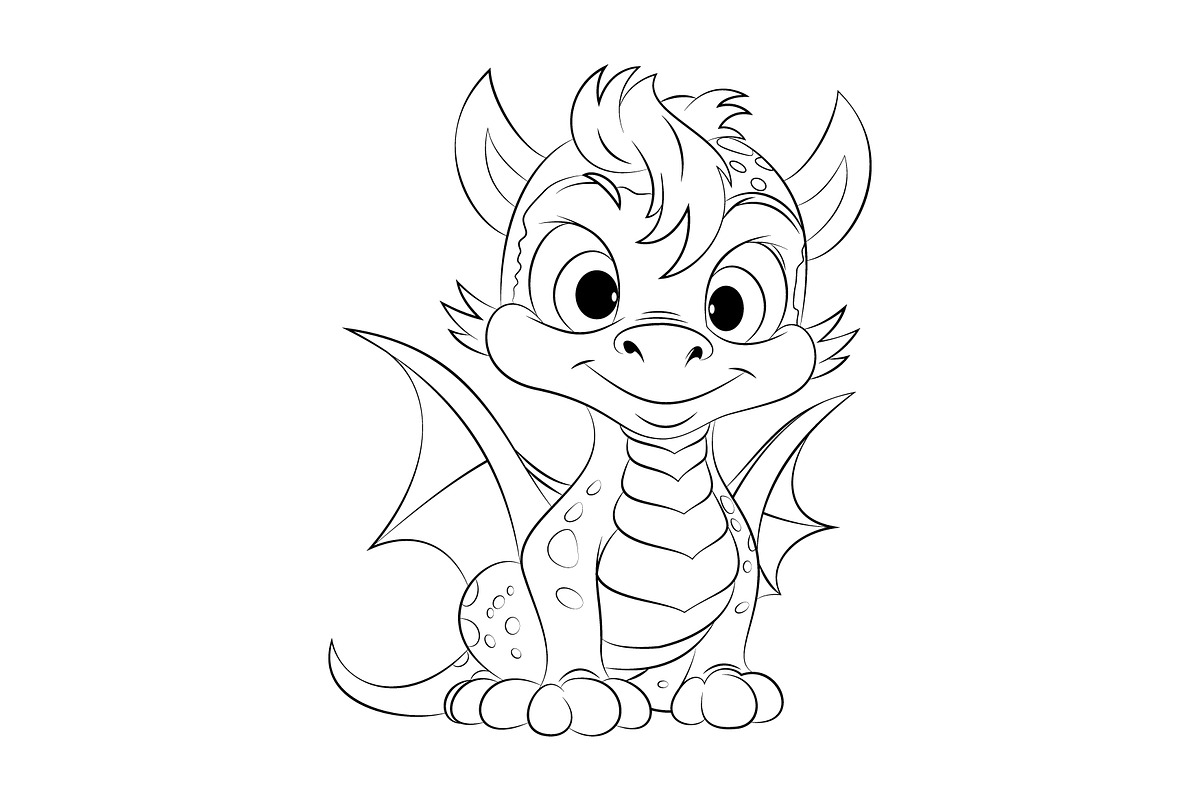 Cute Dragon Coloring Book Page, an Animal Illustration by Ghagra (Photo 6 of 6)