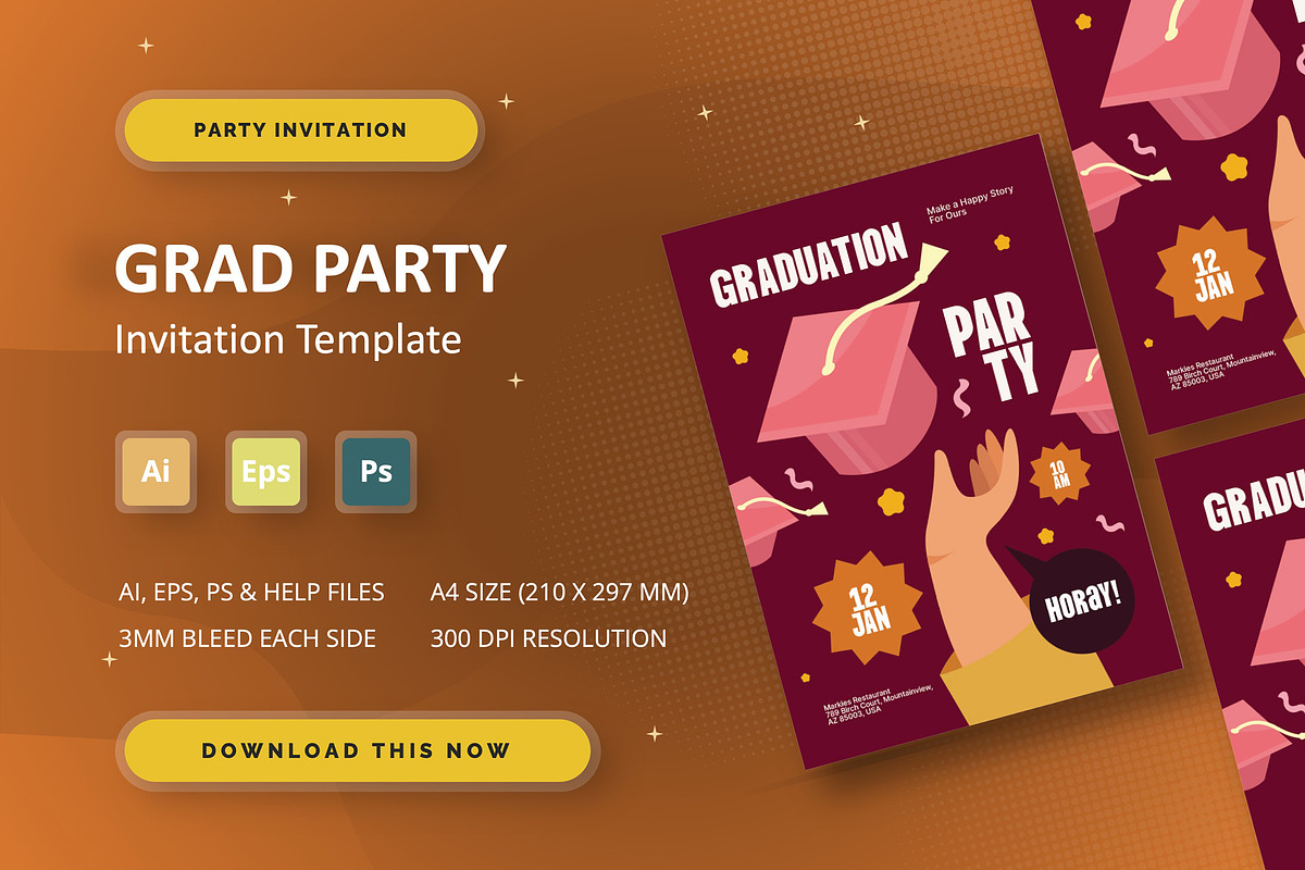 Grad Party - Party Invitation, an Invitation Template by StreaksideStd