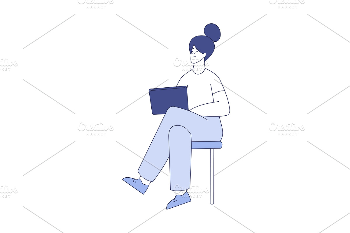 Smiling Woman Sitting with Tablet, a Person Illustration by TopVectors