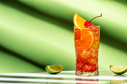 Sex on the beach alcoholic cocktail drink with vodka, peach liqu