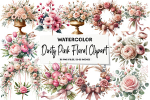 Dusty Pink Floral Clipart, an Illustration by DreamArtGraphic