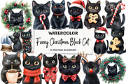 Funny Christmas Black Cat Clipart, an Illustration by DreamArtGraphic (Thumbnail 1 of 5)