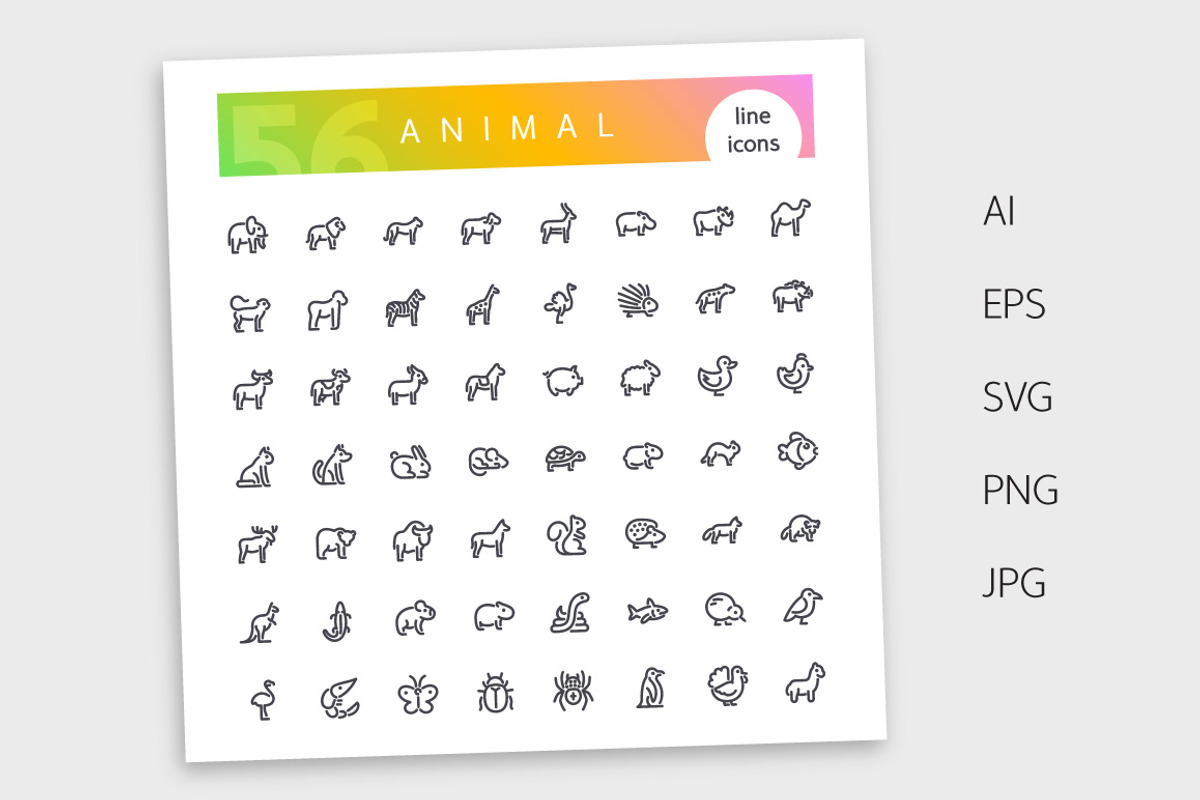 Animal Line Icons Set, an Outline Icon by Voysla's Shop (Photo 4 of 4)