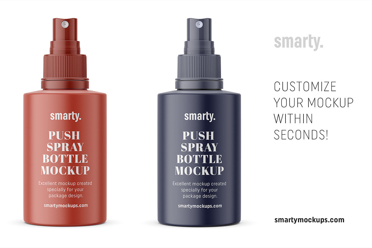 Glossy push spray bottle mockup, a Packaging Mockup by Smarty Mockups