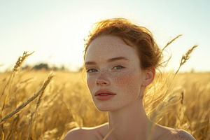 Woman with freckles enjoys the warm, a Photo by Pavel_design