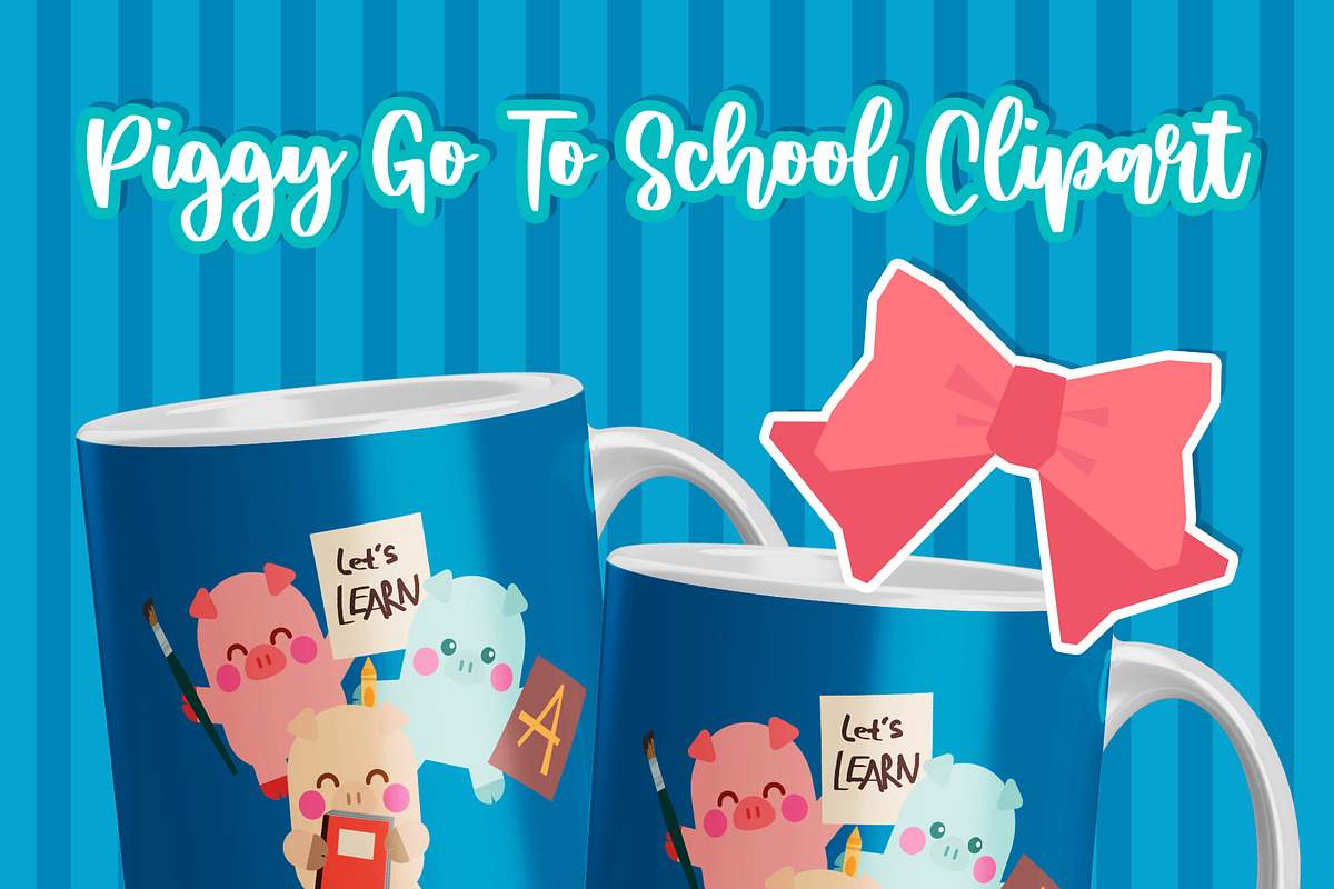Piggy Go to School Clipart, an Object Graphic by Cozy Cat Design (Photo 3 of 3)