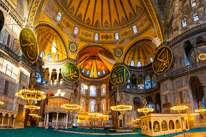 Interior panorama of Hagia Sophia in Istanbul, no people, an Architecture Photo by Vapi