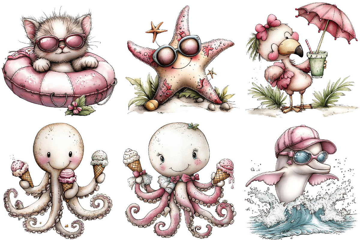 Whimsical Beach Animals & Kids Clipa, an Illustration by DreamPrint404 (Photo 6 of 6)
