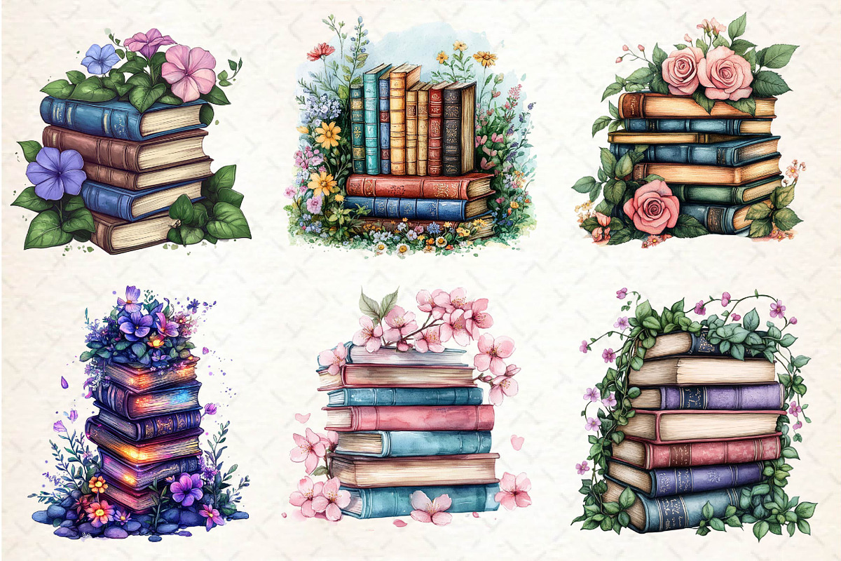 Pretty Books with Flowers Clipart, an Illustration by Dream Creation (Photo 3 of 6)