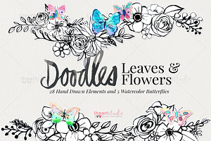 Doodle Leaves And Flowers