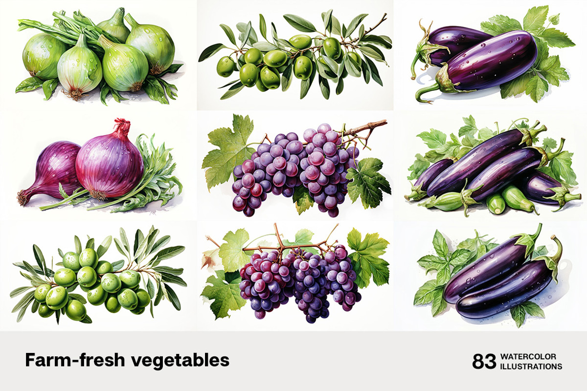 Farm-fresh vegetables. 83 images, a Food Illustration by Handmadefont (Photo 11 of 14)