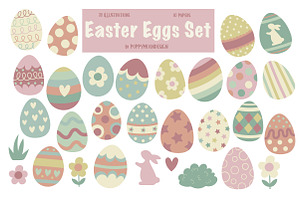 Easter eggs clipart & paper set, an Illustration by Poppymoondesign