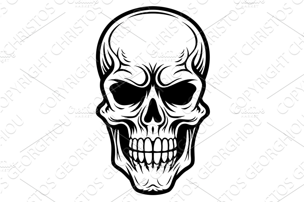 Human Skull Cartoon Illustration, an Illustration by Christos Georghiou