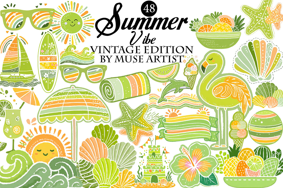 Watercolor Summer Vibe Clipart, an Illustration by DreamArtGraphic (Photo 1 of 8)