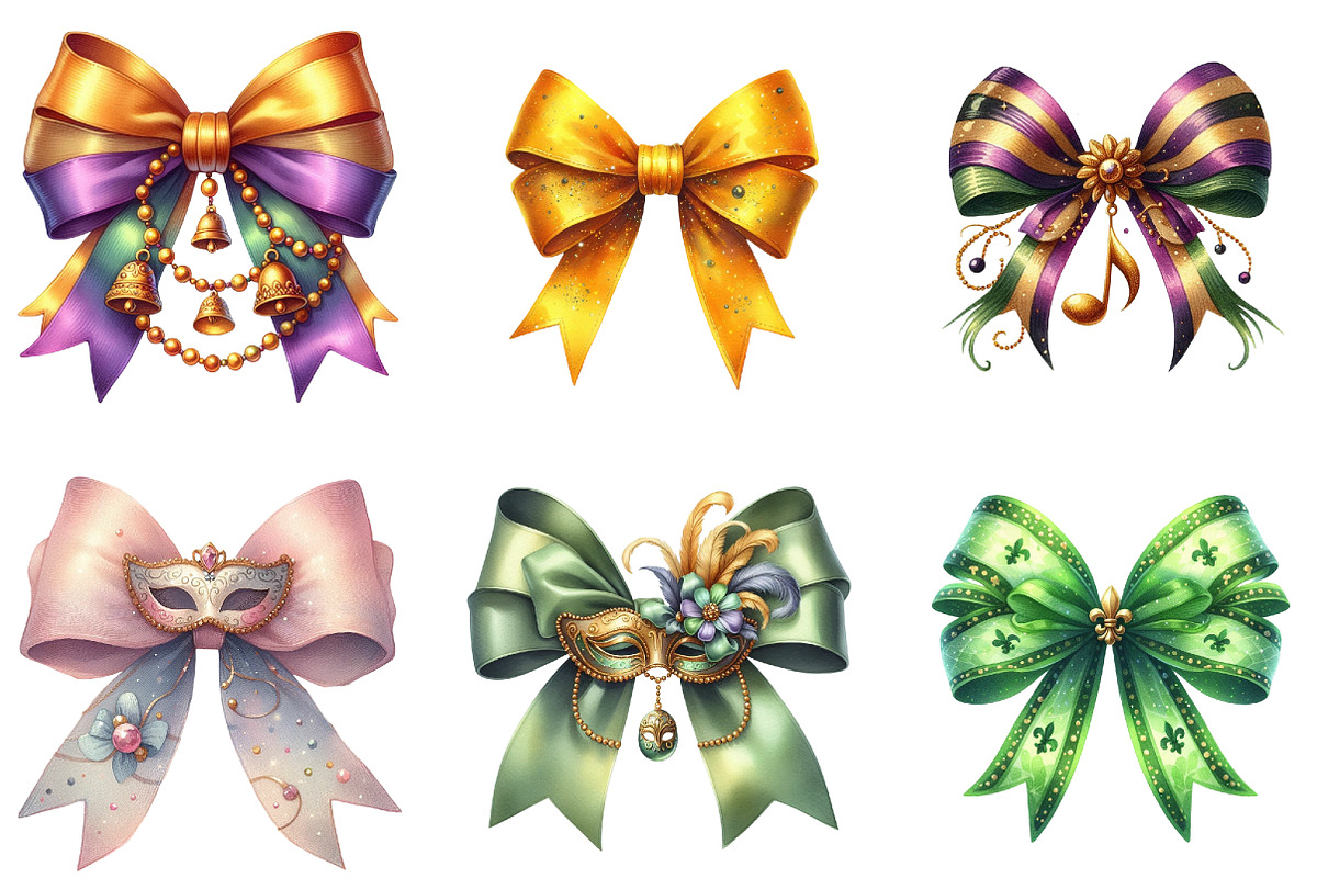 Mardi Gras Coquette Bow Clipart, an Illustration by DreamArtGraphic (Photo 2 of 5)