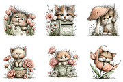 Whimsical Spring Cats Clipart, an Illustration by CreationArt (Thumbnail 5 of 7)