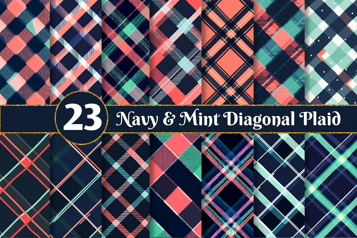 Navy & Mint Diagonal Plaid, a Texture Illustration by Dream Creation (Photo 1 of 5)