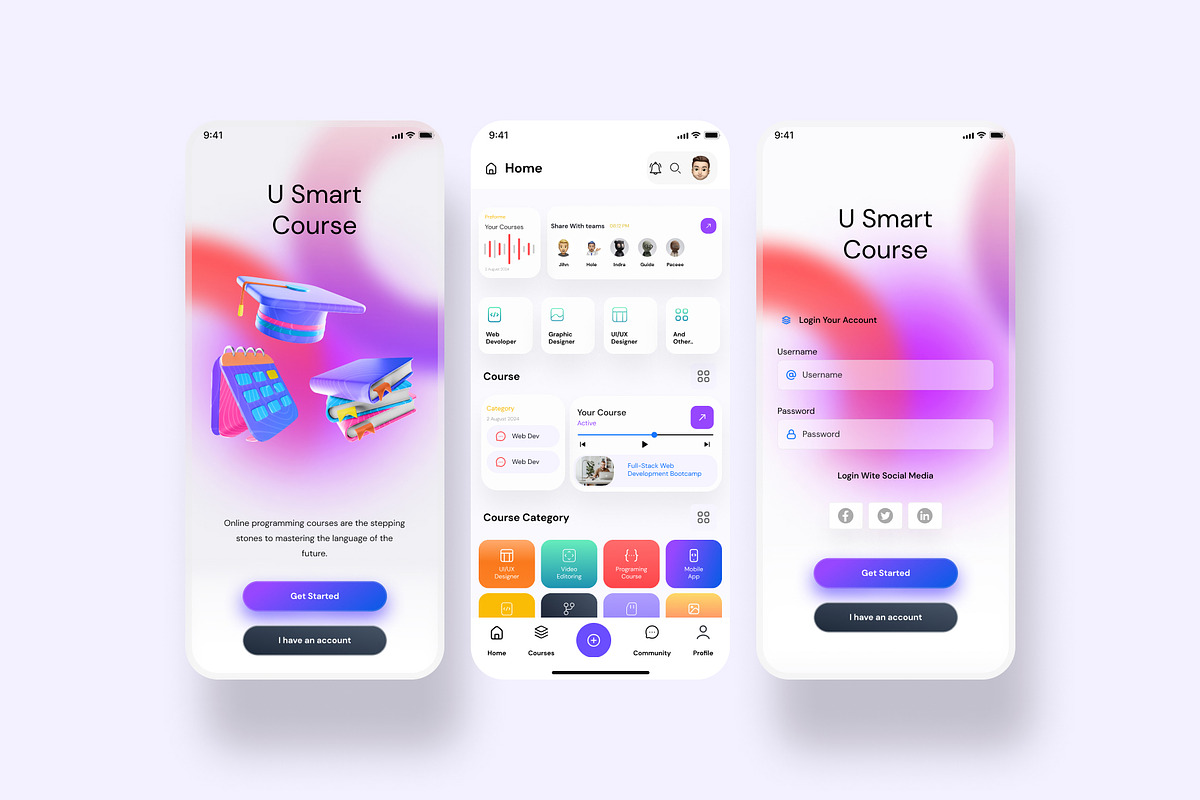 U Smart Course Mobile App UI Kit, an UI Kit Template by Pixel Blend (Photo 3 of 7)