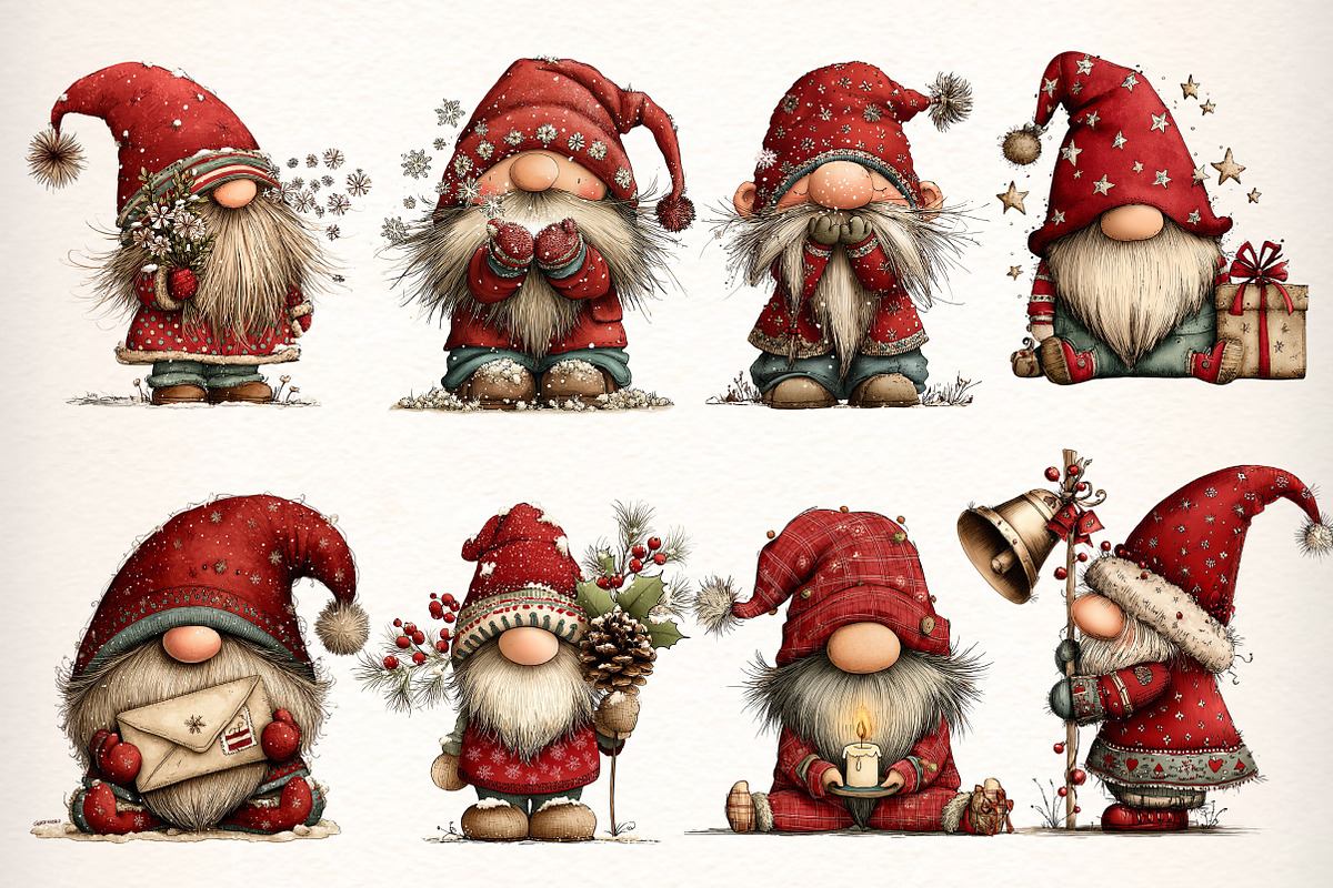 Whimsical Christmas Gnome Clipart, an Illustration by Dream Creation (Photo 4 of 8)