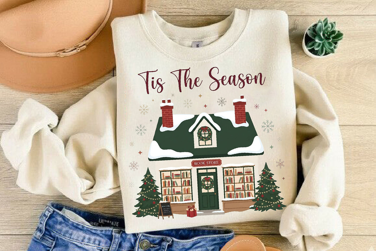 Tis The Season Bookstore Christmas, a Seasonal Illustration by DreamCafeArt (Photo 1 of 7)