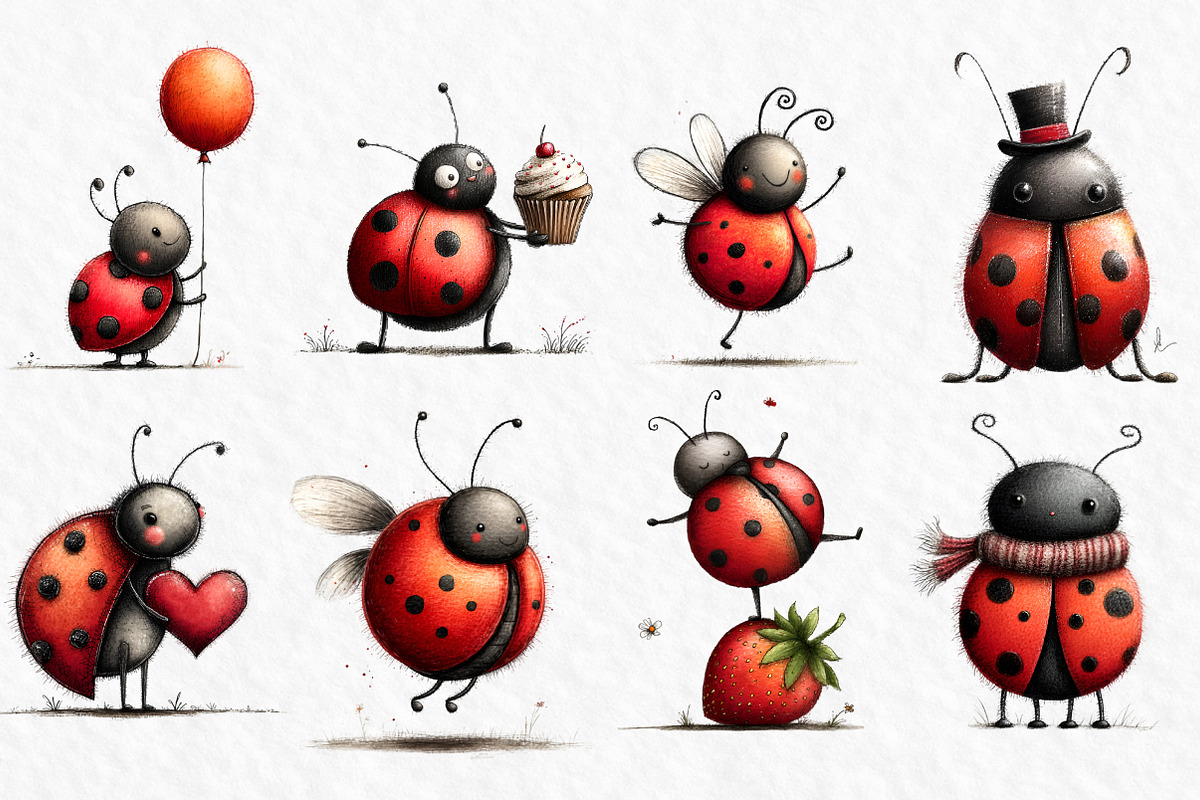 Quirky Ladybug Clipart, an Illustration by Watercolor design (Photo 3 of 6)