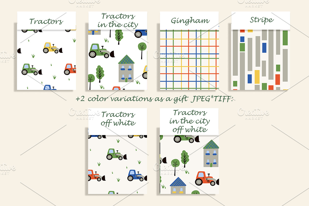 Kids Tractor Seamless Pattern Set, a Pattern Graphic by Oksana Dovhopol Art (Photo 6 of 11)