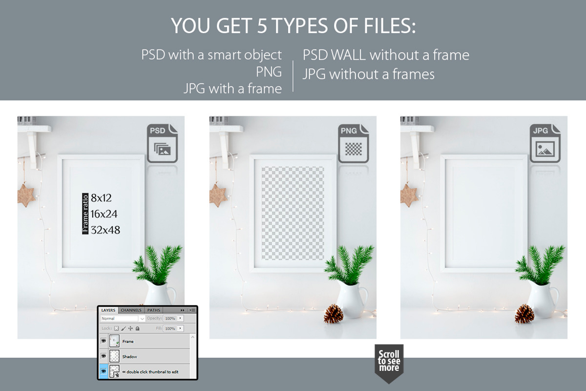 Christmas Frame Mockup Bundle, a Print Template by Yuri-U (Photo 5 of 19)