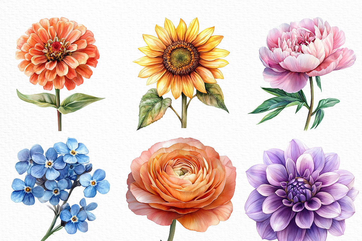 Watercolor Pastel Flowers, an Illustration by Craft Nest (Photo 4 of 6)