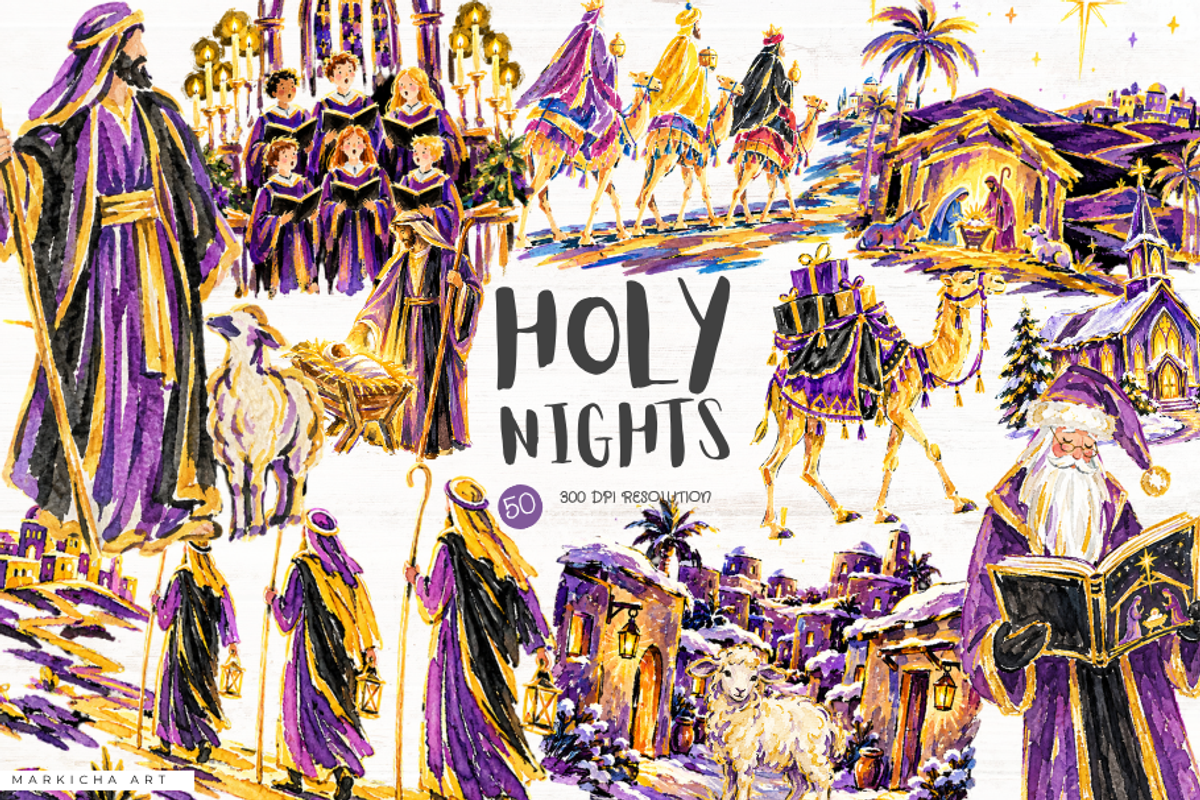 Christmas Nativity Clipart, a Seasonal Illustration by Markicha Art (Photo 1 of 5)
