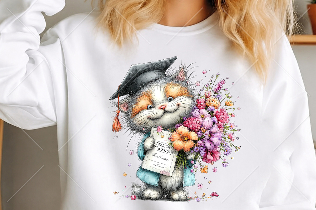 Whimsical Graduation Cat Clipart PNG, a Seasonal Illustration by Canvas Craft (Photo 5 of 10)