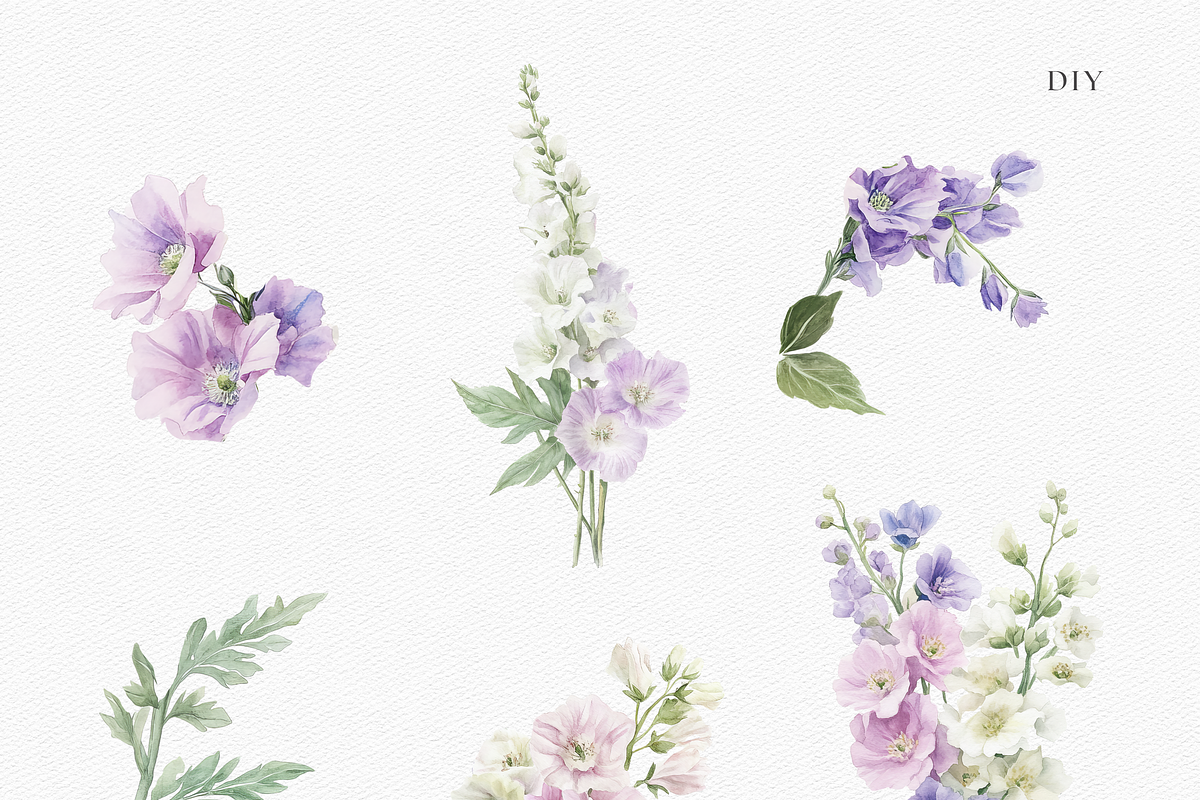 Watercolor Delphinium Bouquet, a Decorative Illustration by ThaismotaCreativeCo (Photo 4 of 10)