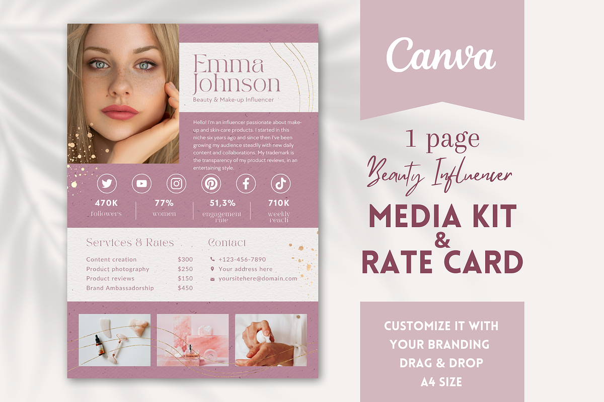 Beauty Influencer Media Kit Pink, a Resume Template by Golden Horizons Studio (Photo 1 of 11)