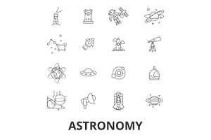 Astronomy, Astrology, Space, Star, Telescope, Galaxy, Planet, Moon, Science Line Icons. Editable Strokes. Flat Design Vector Illustration Symbol Conce