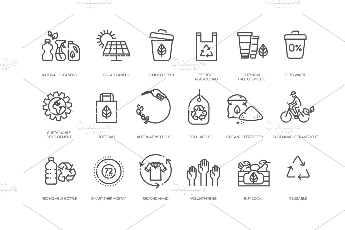 Environmental Sustainability Icons, an Outline Icon by Tettygreen (Photo 2 of 2)
