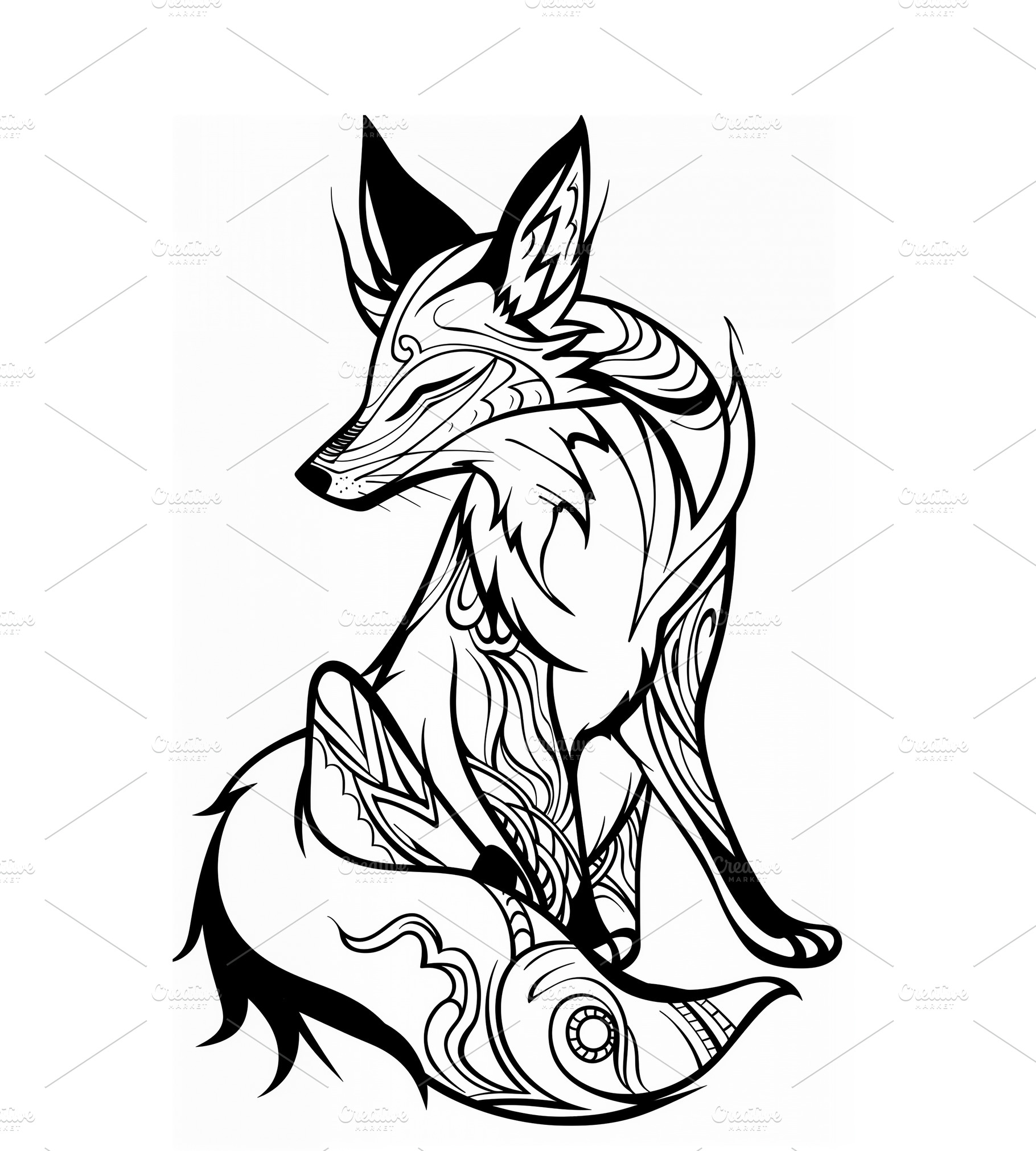 A coloring page, a sheet with a fox, an Abstract Photo by Imaginarium
