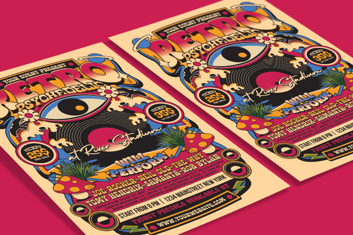 Retro Psychedelic Music Flyer, a Flyer Template by Muhamad Iqbal hidayat (Photo 3 of 4)