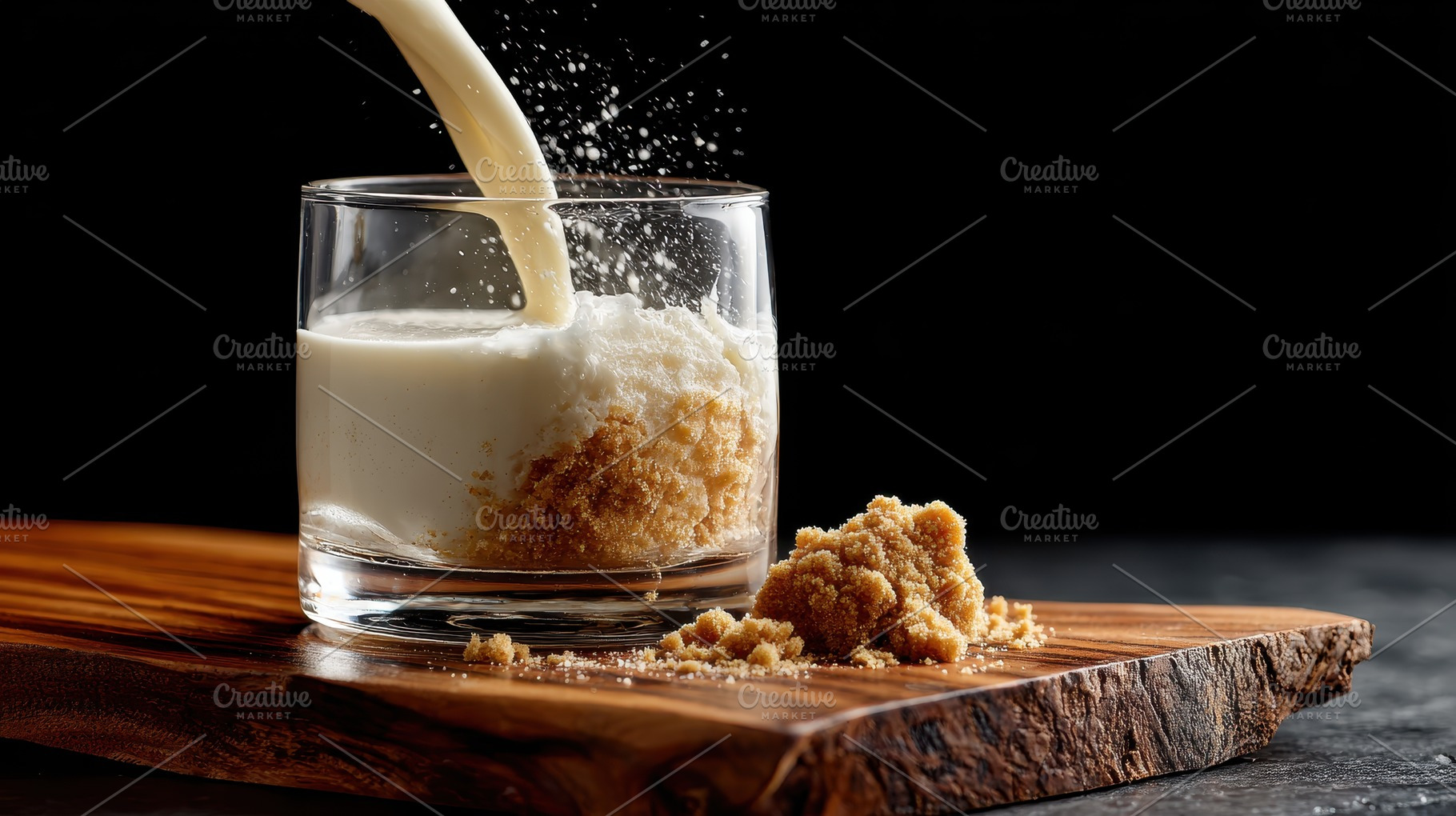 Milk pouring into glass with brown s, a Photo by Pixeness Studio